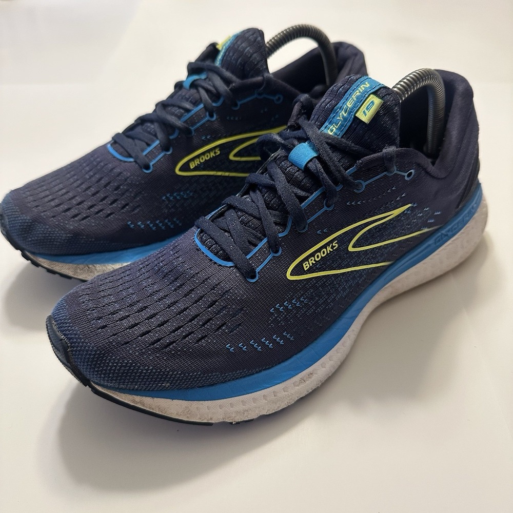 Brooks Glycerin 19 Mens Size 10 Running Shoes Blue Yellow Sneaker 1103561D443